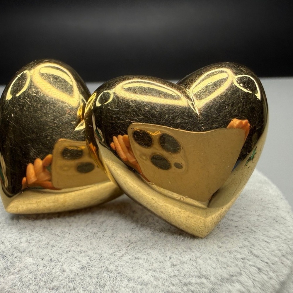Vintage Monet Puffy Heart Clip On Earrings Gold Tone 80s Whimsical
